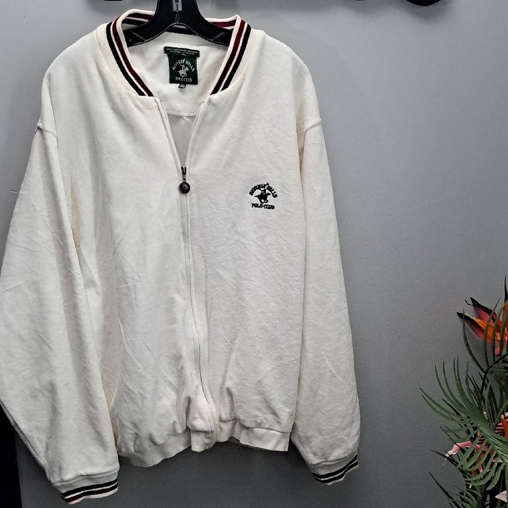 Beverly Hills Polo Club Vintage White Zip-Up Jacket with Embroidered Logo XXL/TG